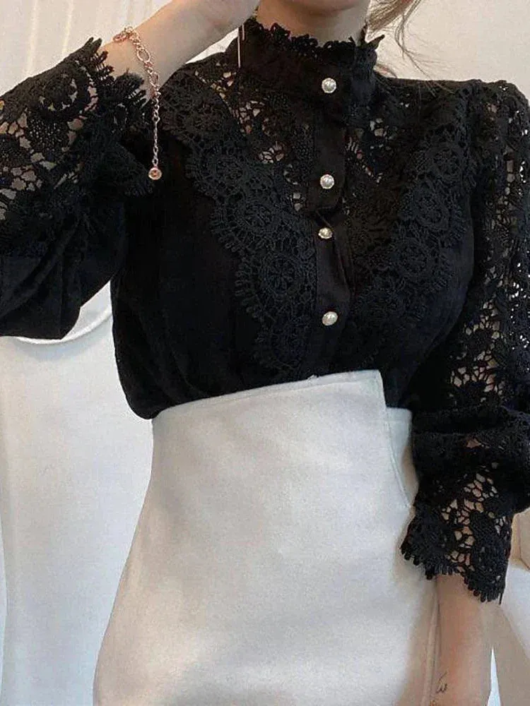 Elegant Solid-Colored Women's Blouse with Chic Holes for Daily Wear