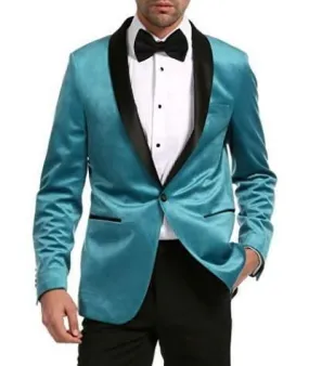 Enzo Collection-Turquoise Velvet Slim Fit Shawl Lapel Tuxedo Men's Blazer