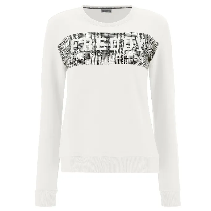 Freddy Women's sweatshirt with Prince of Wales insert and glitter print F1WTRS7 W69 white