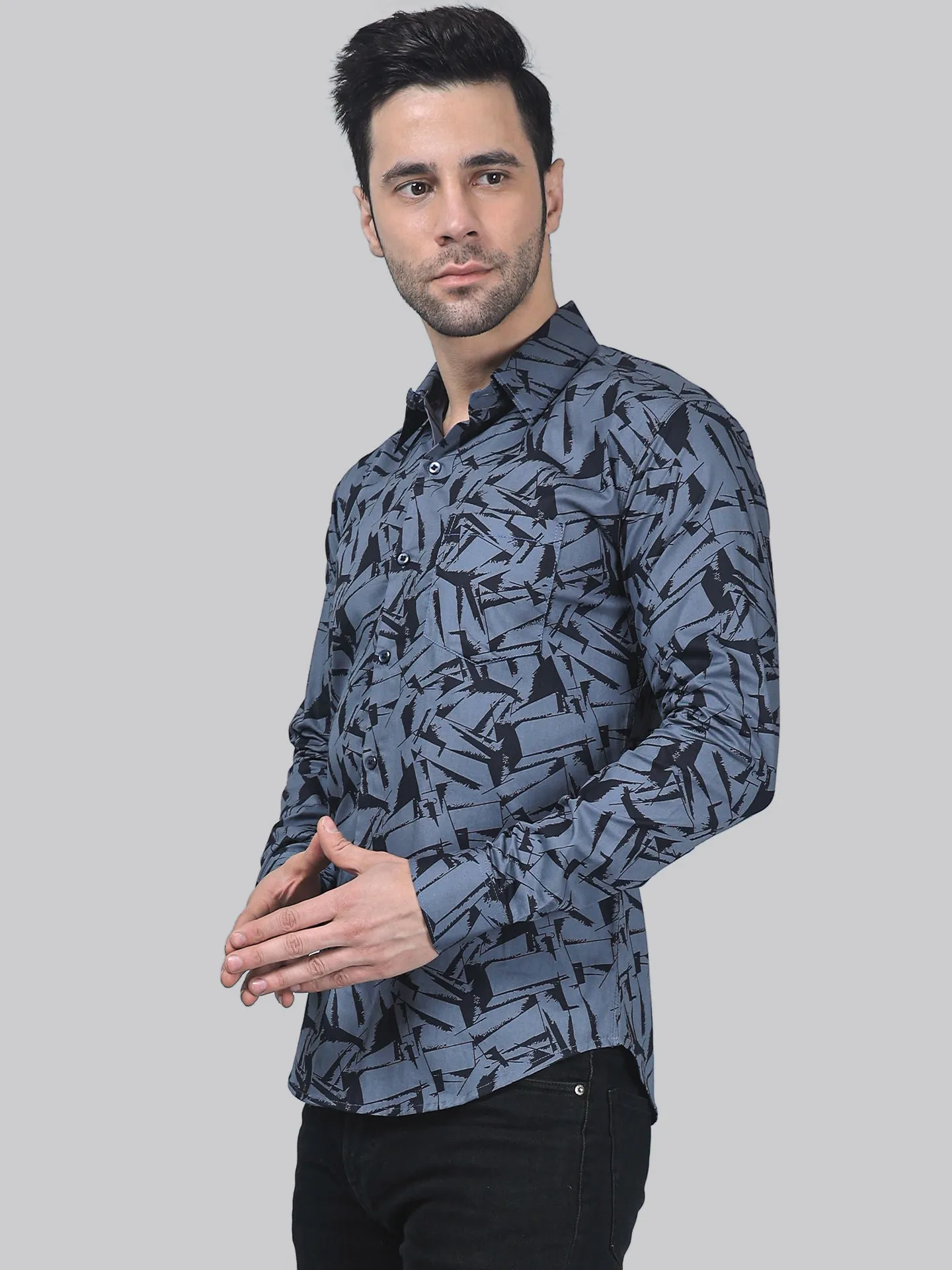 Glam-tribal Men's Printed Full Sleeve Linen Button-Up Shirt For Men