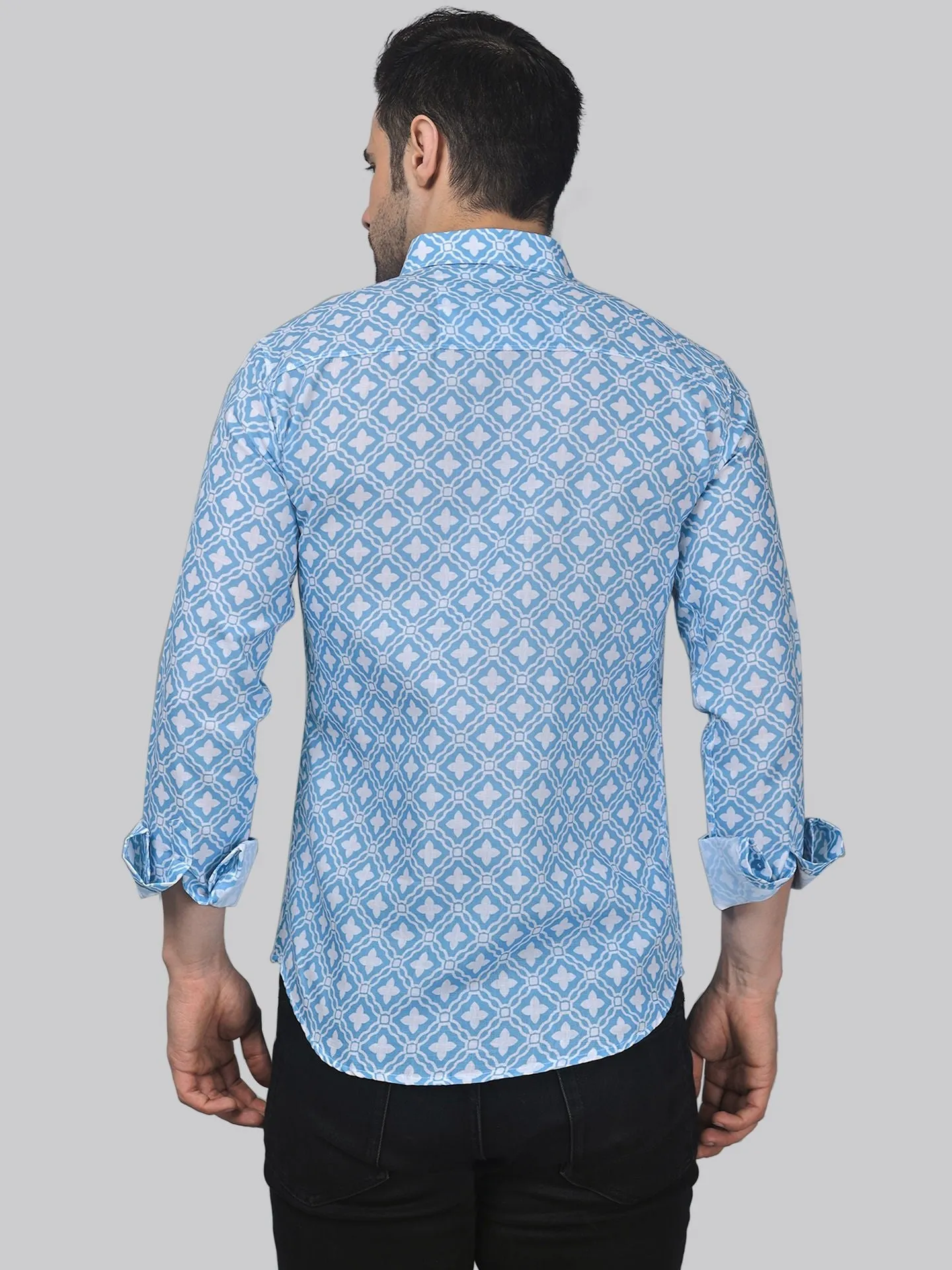 Glam-urban Men's Printed Full Sleeve Cotton Button-Up Shirt For Men