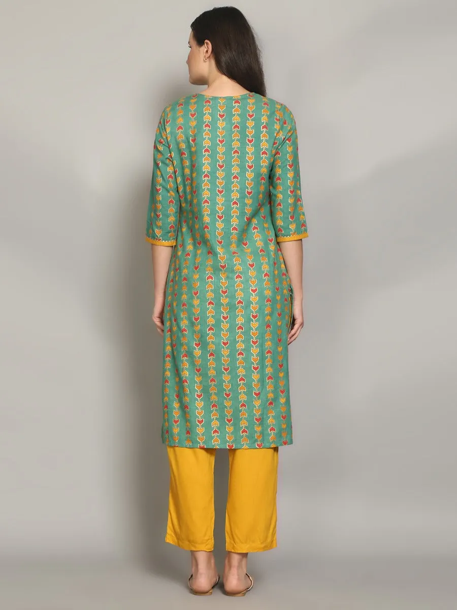 Gorgeous Green Geometric Printed Kurta