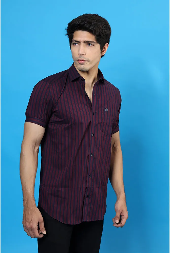 Half Shirt for Men - Men Casual Red Lining Shirt - Buy Now