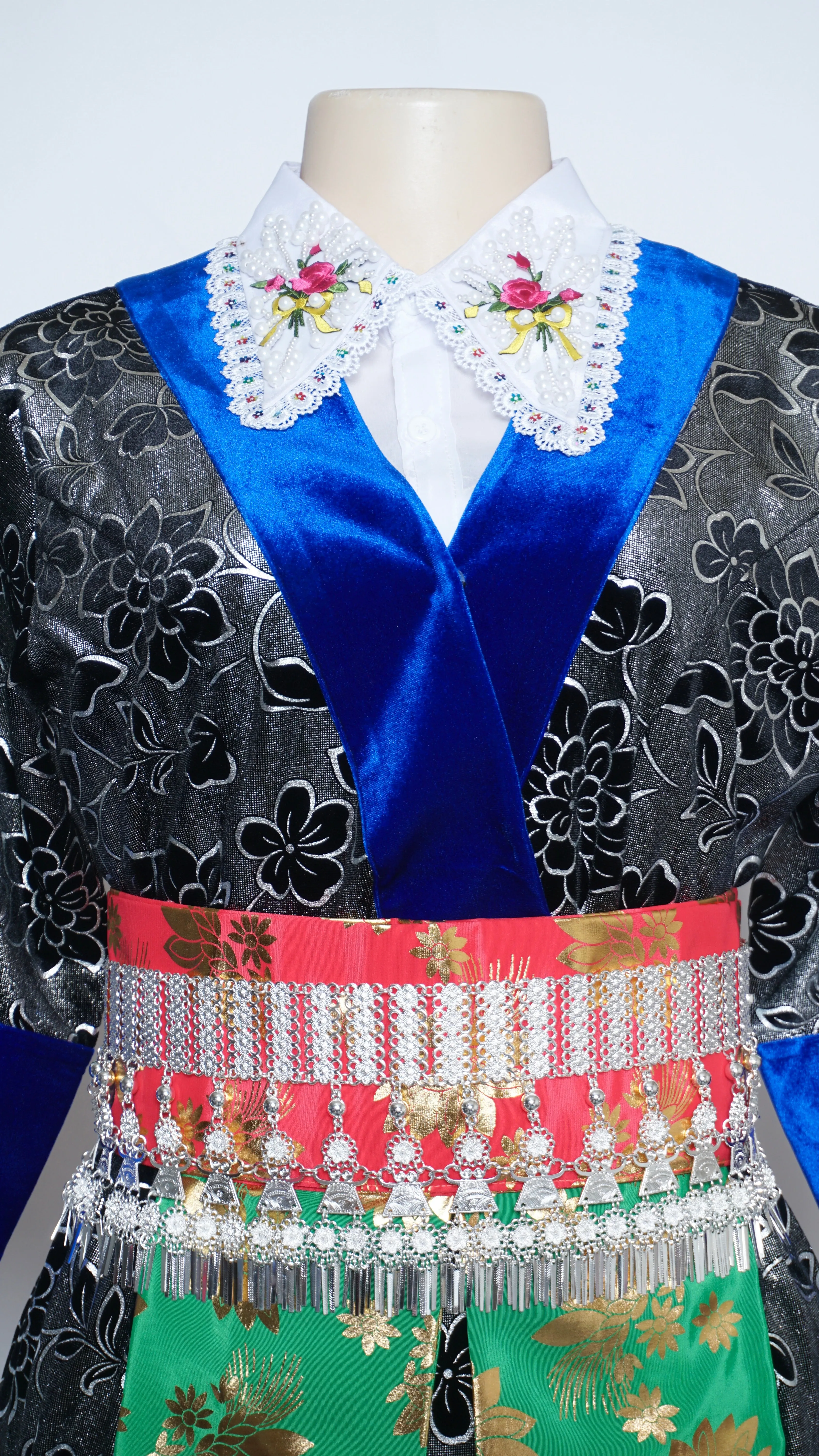 Hmong Xeev Silver Floral Velvet