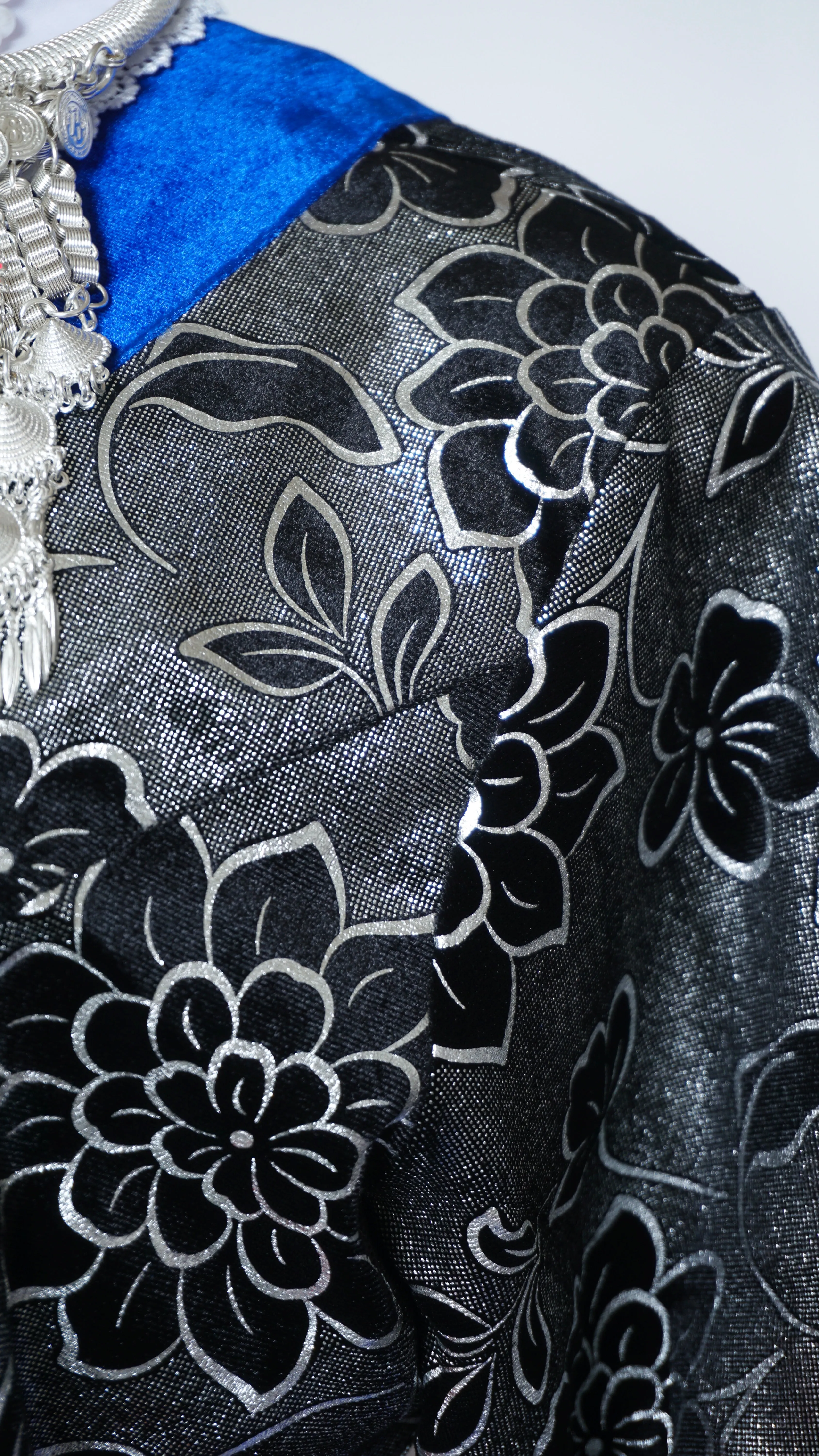 Hmong Xeev Silver Floral Velvet