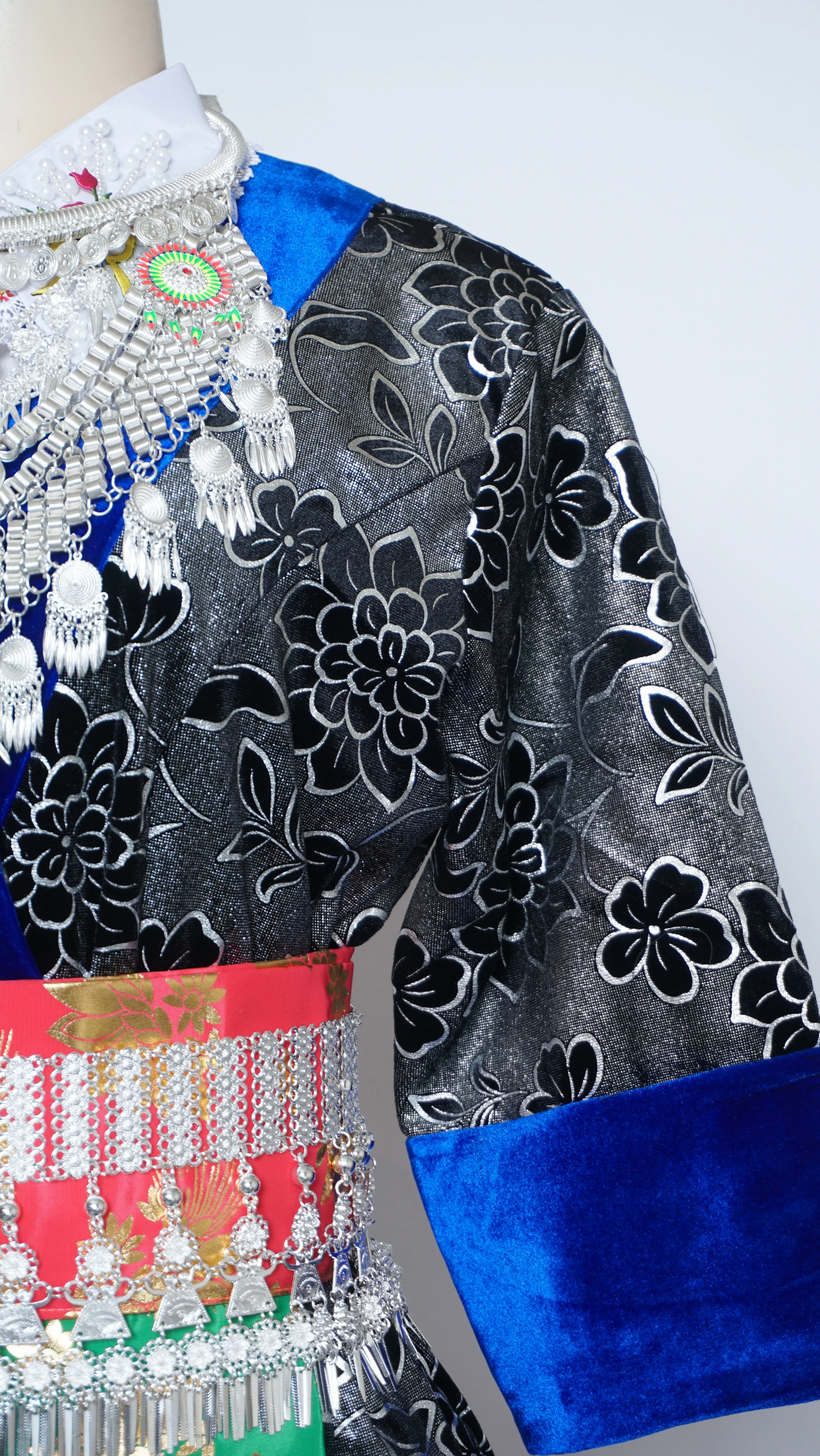 Hmong Xeev Silver Floral Velvet