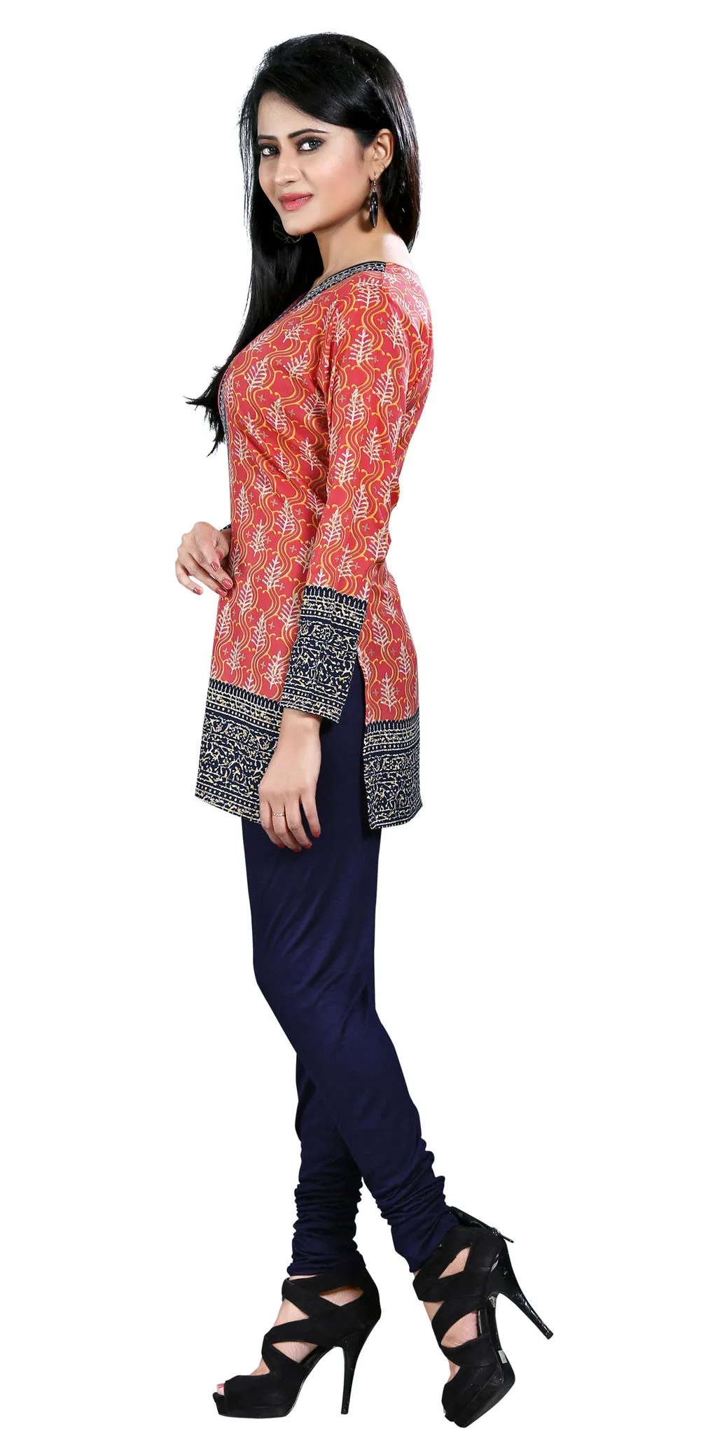 India Tunic Top Kurti Womens Long Blouse Indian Apparel (Red)