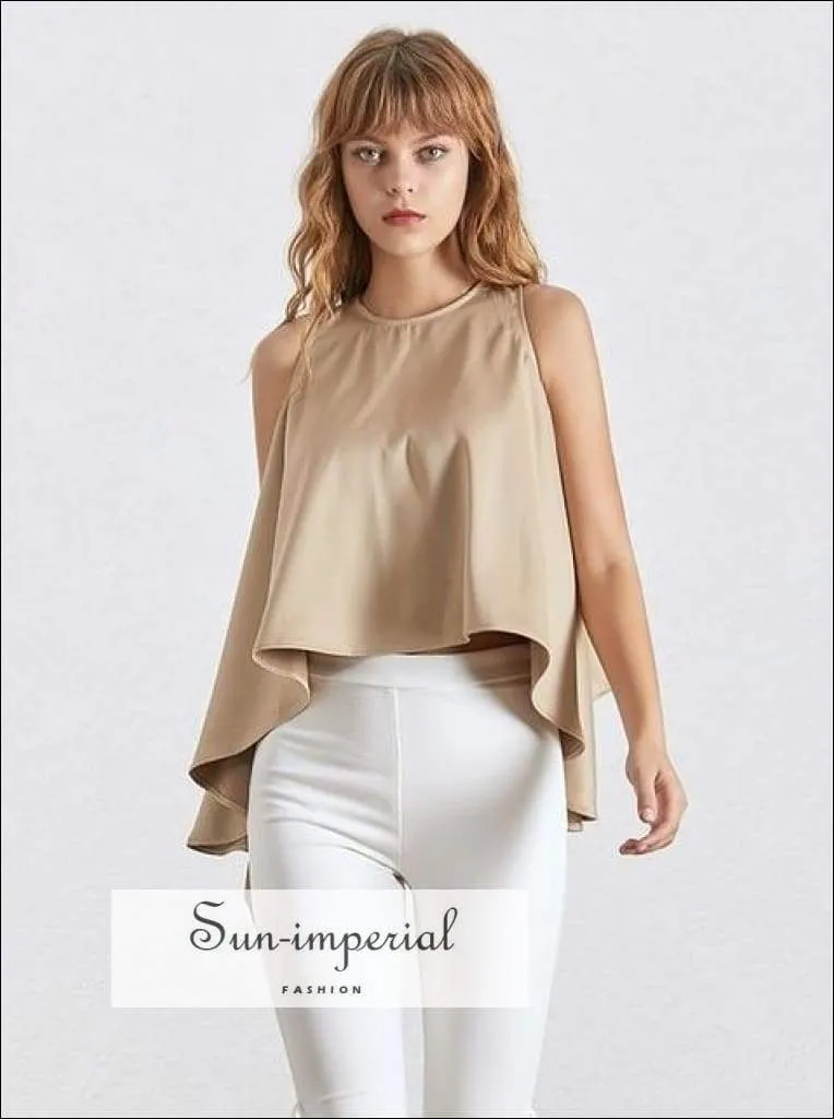 Jane top - Solid White Black and Khaki Sleeveless Women Blouse Halter Asymmetrical Oversize Shirt