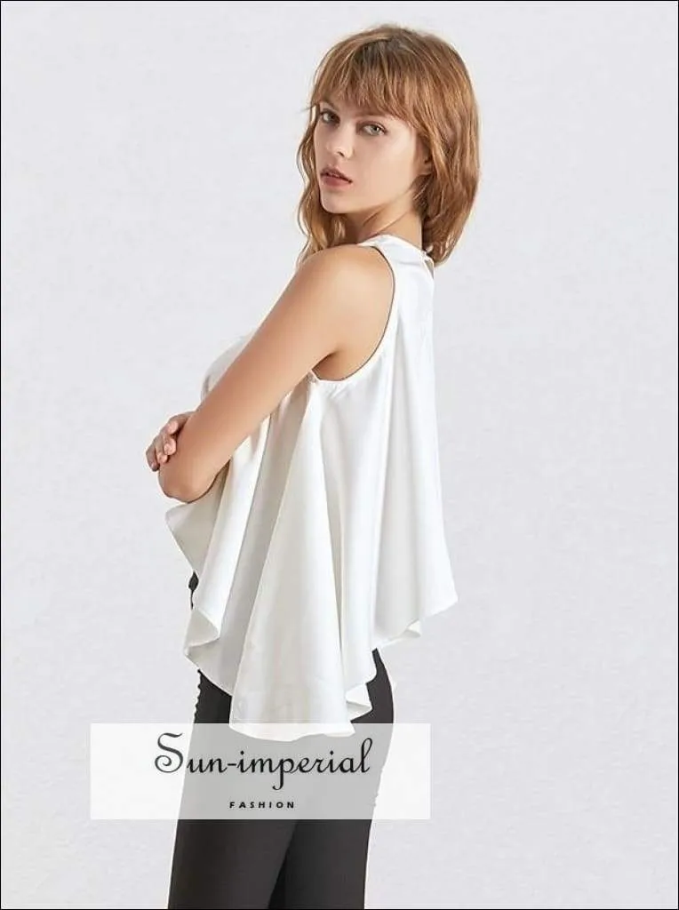 Jane top - Solid White Black and Khaki Sleeveless Women Blouse Halter Asymmetrical Oversize Shirt