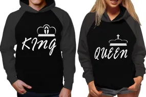 King Queen Couple Matching Contrast Raglan Hoodies