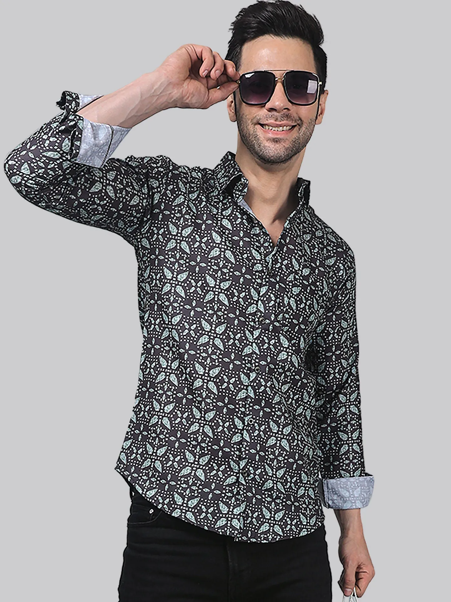 Mauve Magic Men's Printed Full Sleeve Cotton Button-Up Shirt For Men