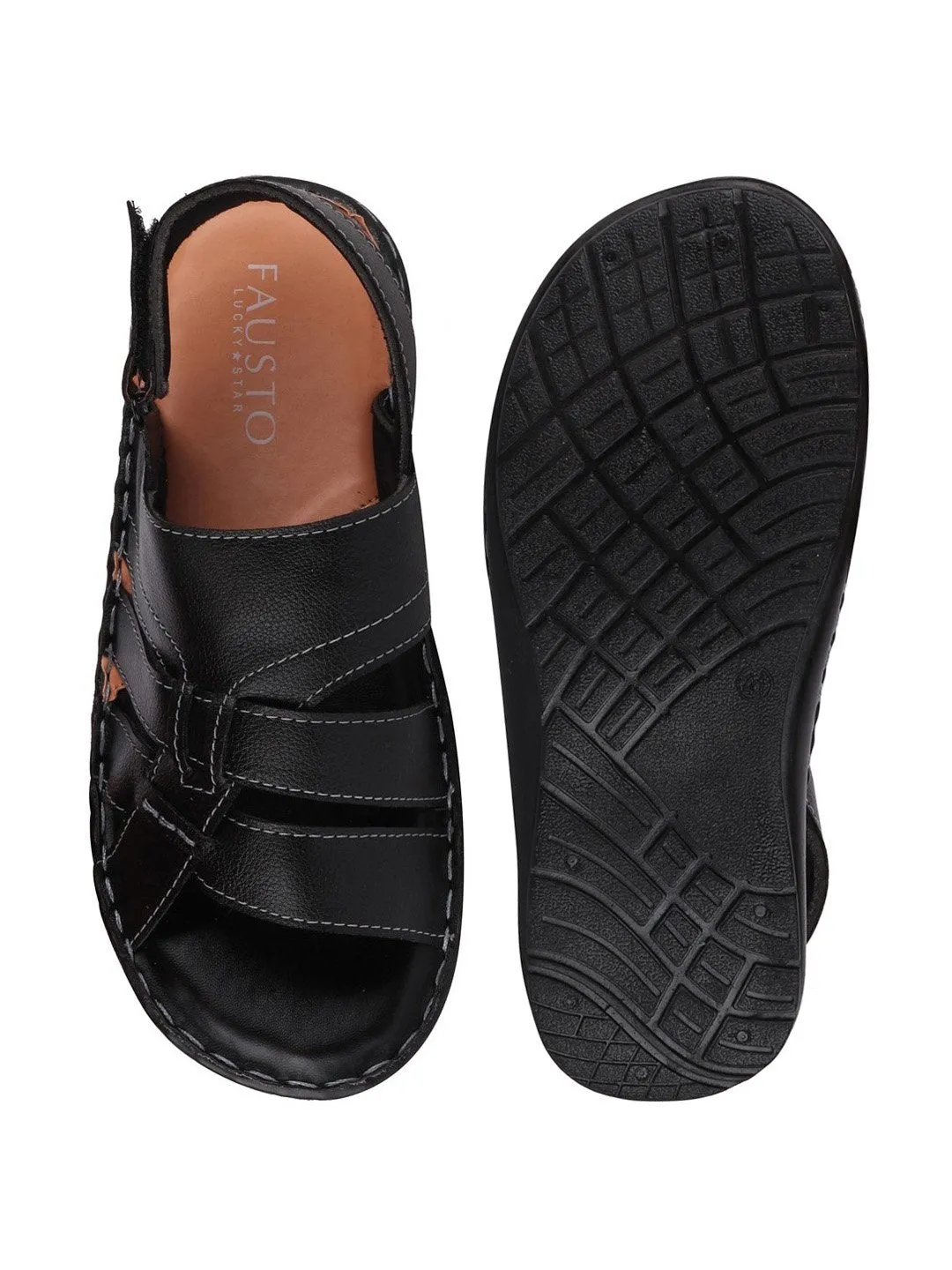 Men Black Casual Hook & Loop Sandals