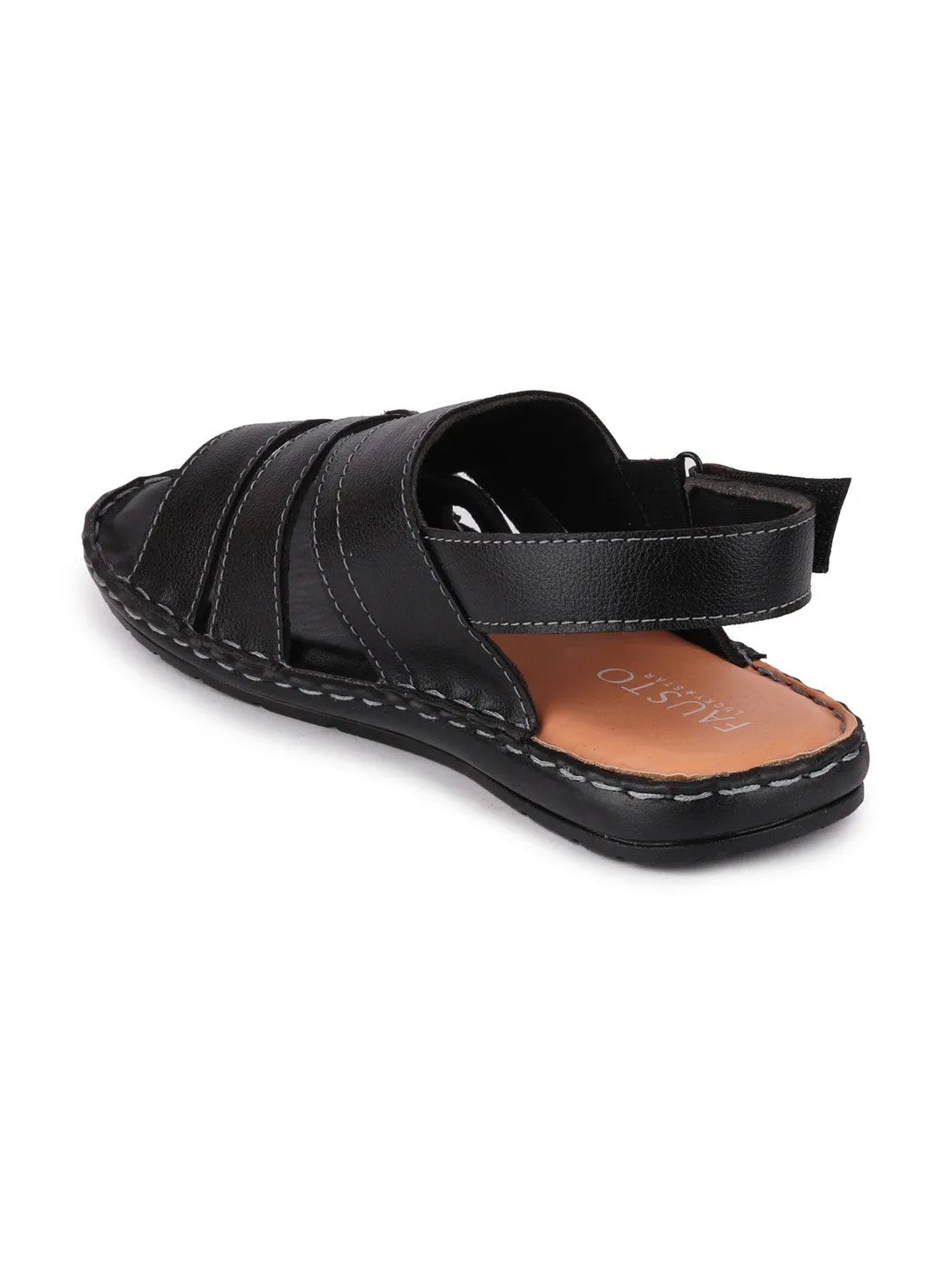 Men Black Casual Hook & Loop Sandals