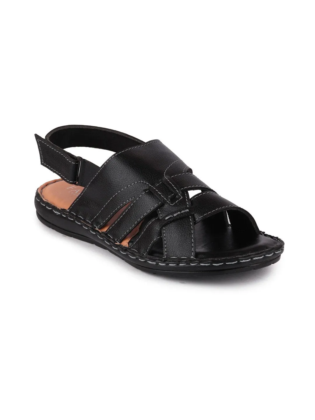 Men Black Casual Hook & Loop Sandals