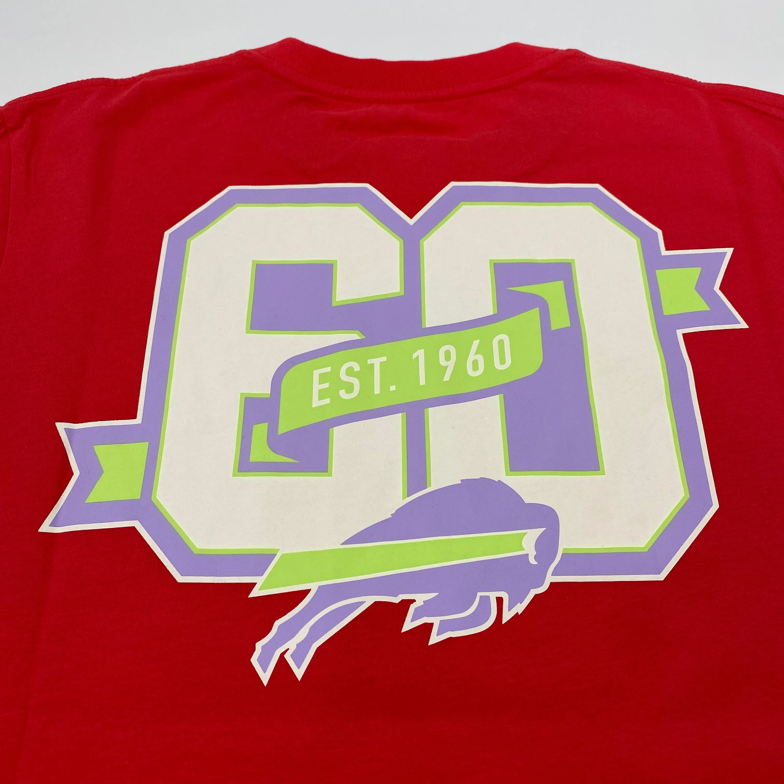 New Era Buffalo Bills Red and Lilac Retro Double Logo Short Sleeve Tee