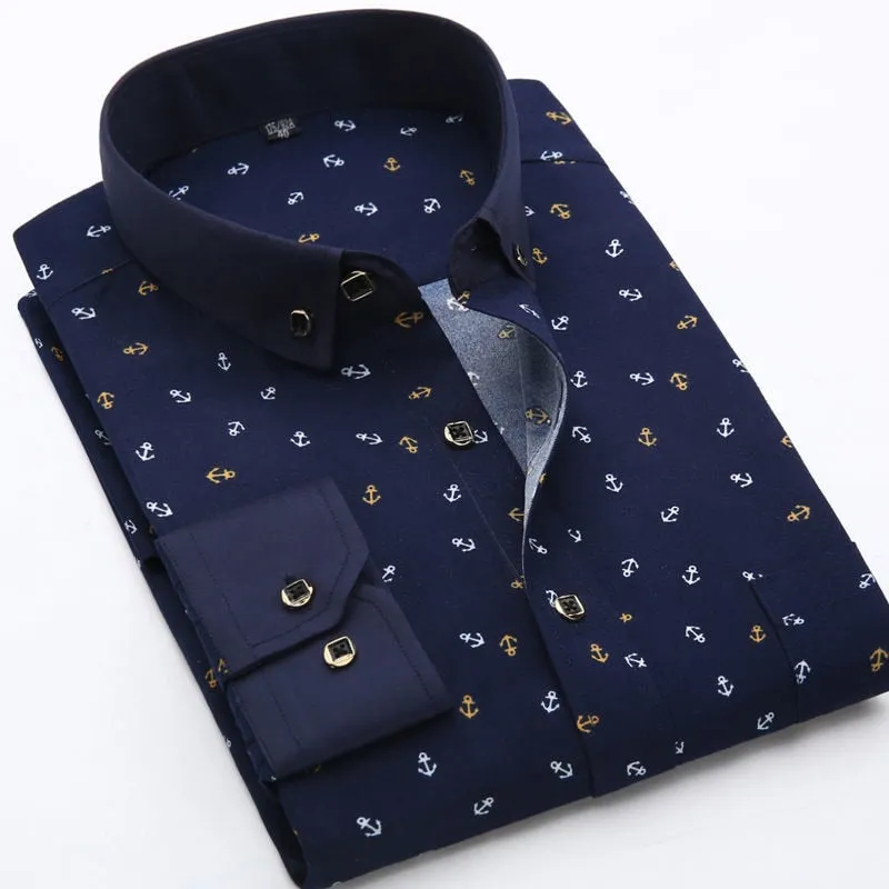 NEW Men Fashion Casual Long Sleeved Printed Shirt