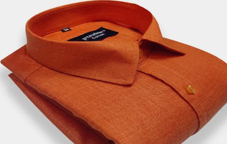 Orange Color Blended Linen Shirt For Men's