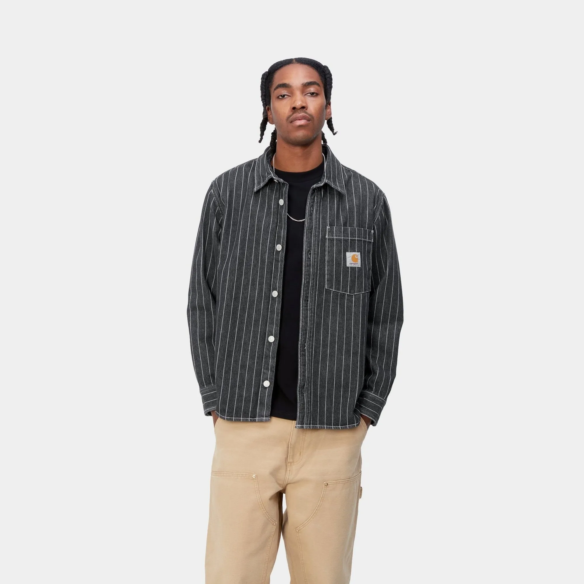 Orlean Stripe Shirt Jacket | Black / White (stone washed)