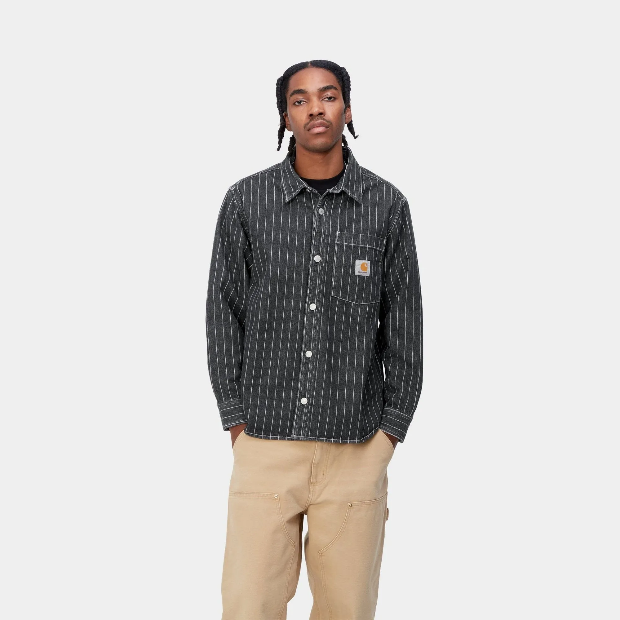 Orlean Stripe Shirt Jacket | Black / White (stone washed)