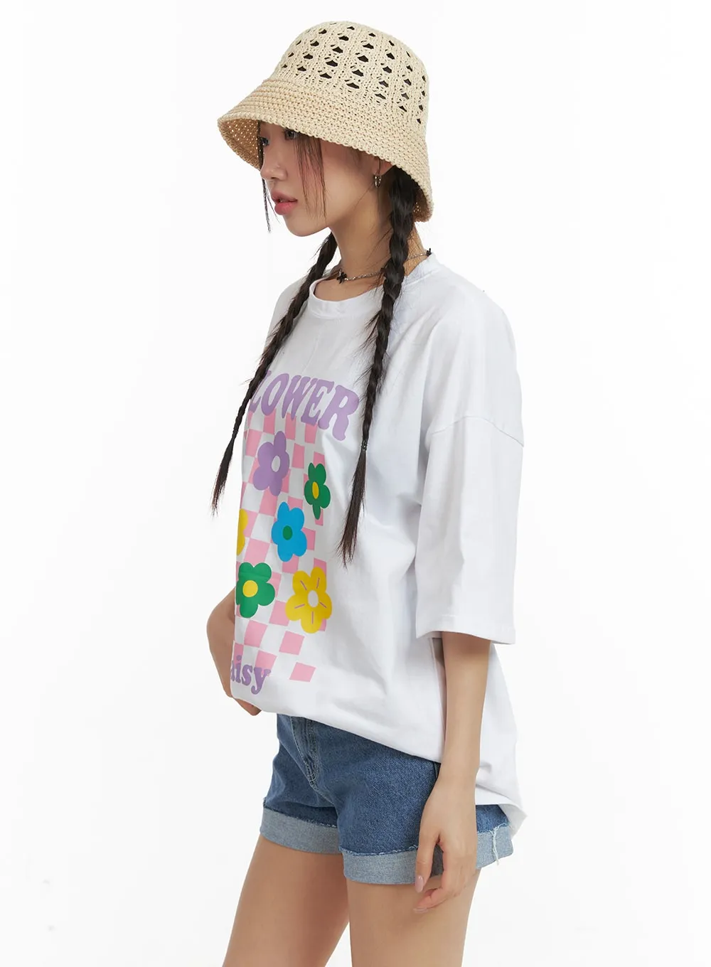 Oversized Flower Graphic T-Shirt OM428