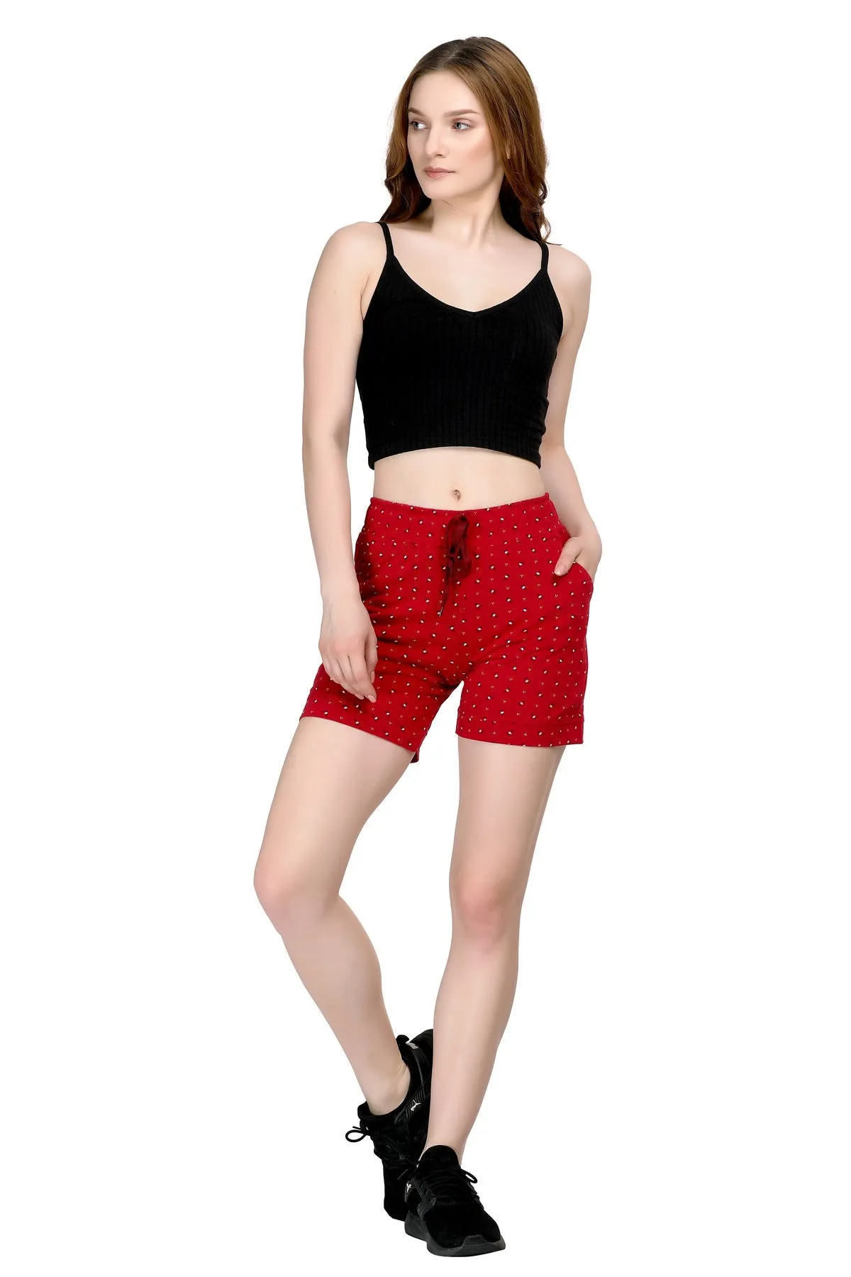 Plus Size Cotton Shorts For Women - Printed Bermuda Combo (Grey & Maroon)