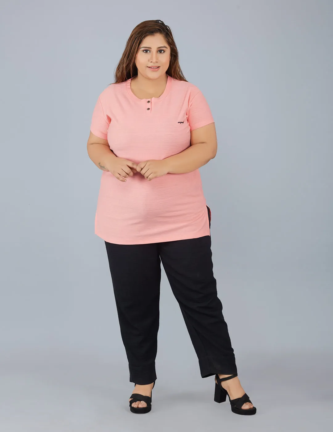 Plus Size Cotton T-shirts For Summer - Peach