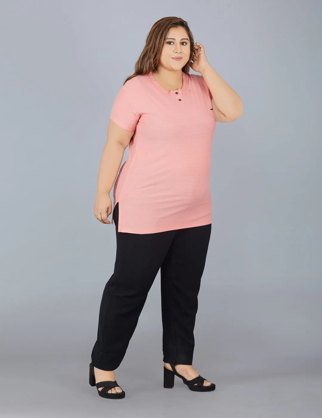 Plus Size Cotton T-shirts For Summer - Peach