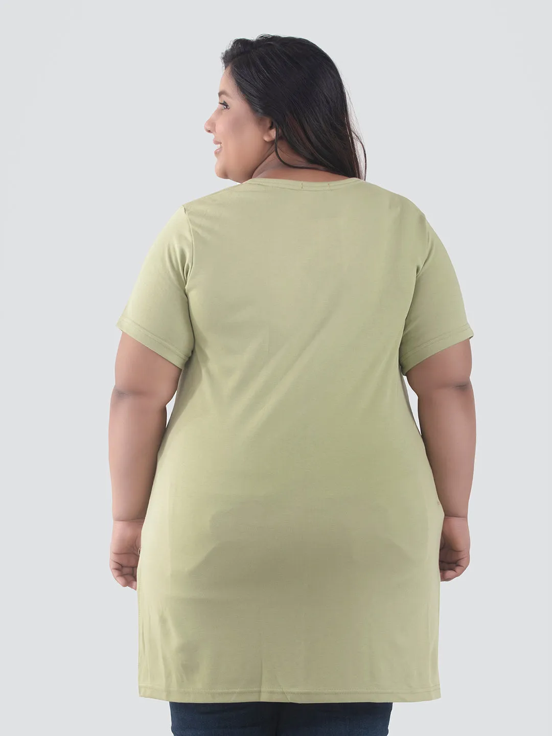 Plus Size Half Sleeves Long Top For Women -Cardamom Green