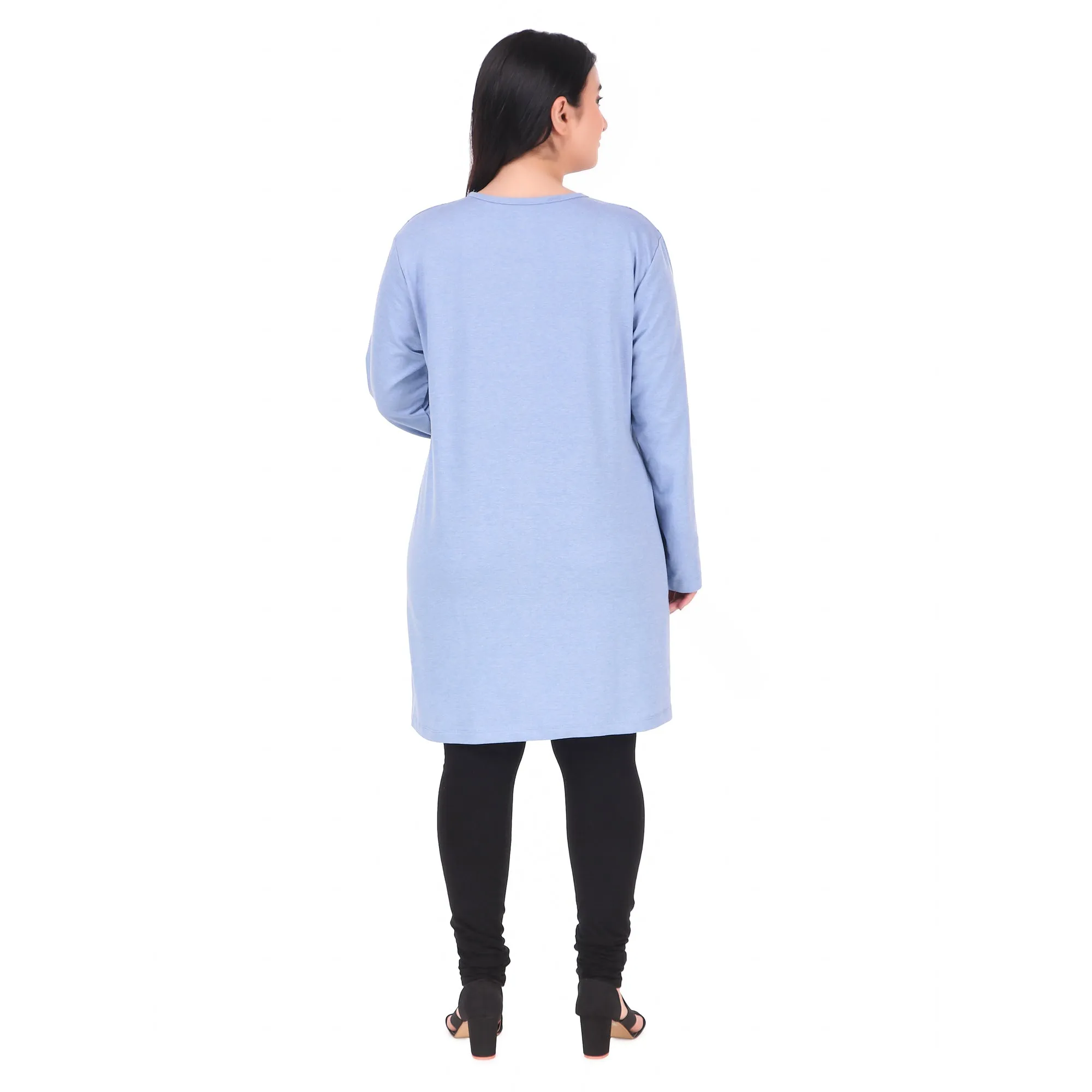 Plus Size Printed Long Tops For Women Full Sleeves - Pack of 2 (Wine & Sky Blue)