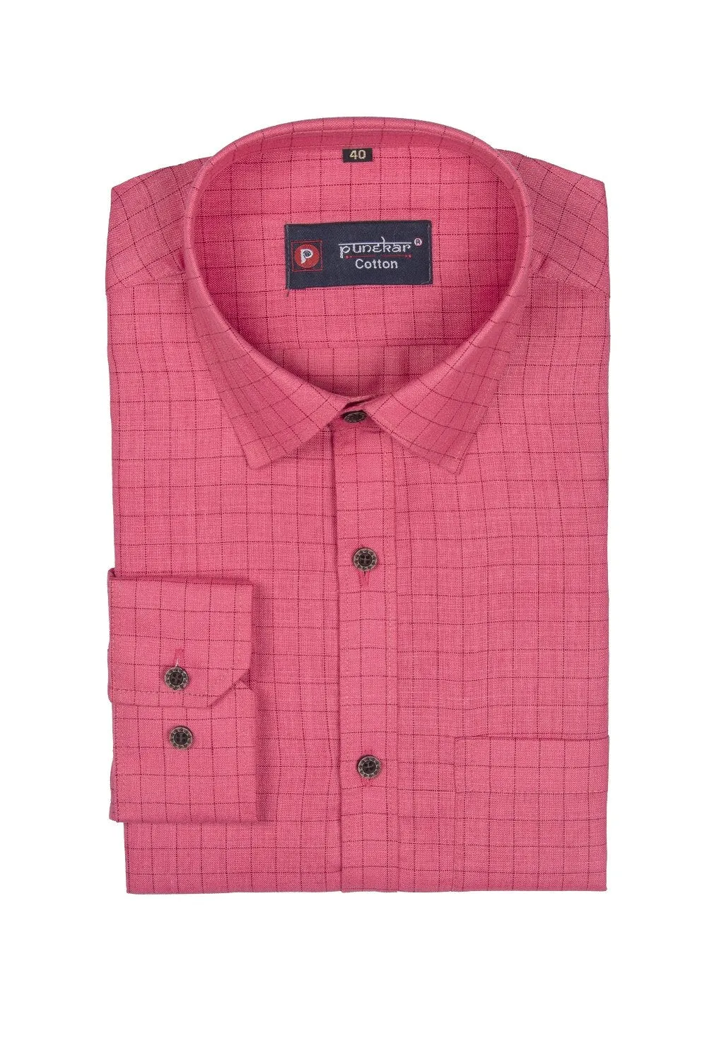 Punekar Cotton Pink Color Check Criss Cross Woven Cotton Shirt for Men's.