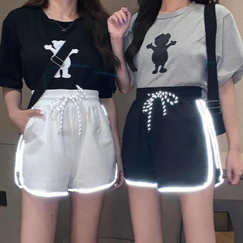 Reflective High Waist Loose Sports Shorts AD11750