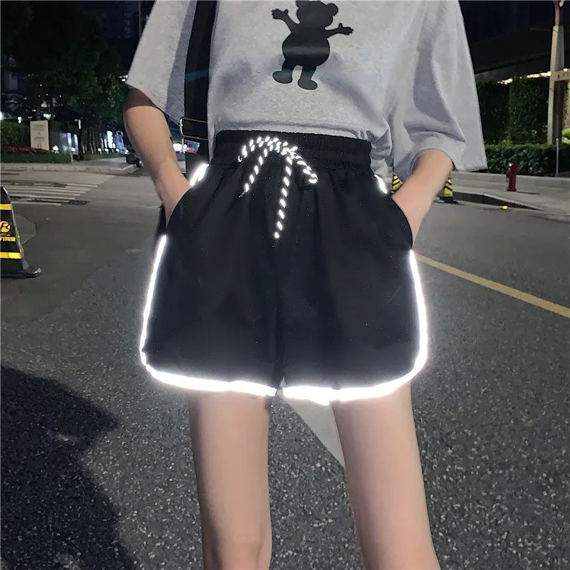 Reflective High Waist Loose Sports Shorts AD11750