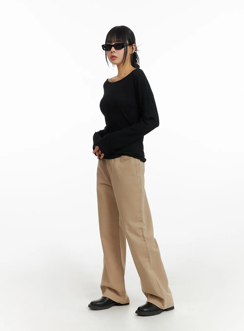 Solid Straight Leg Trousers IM414