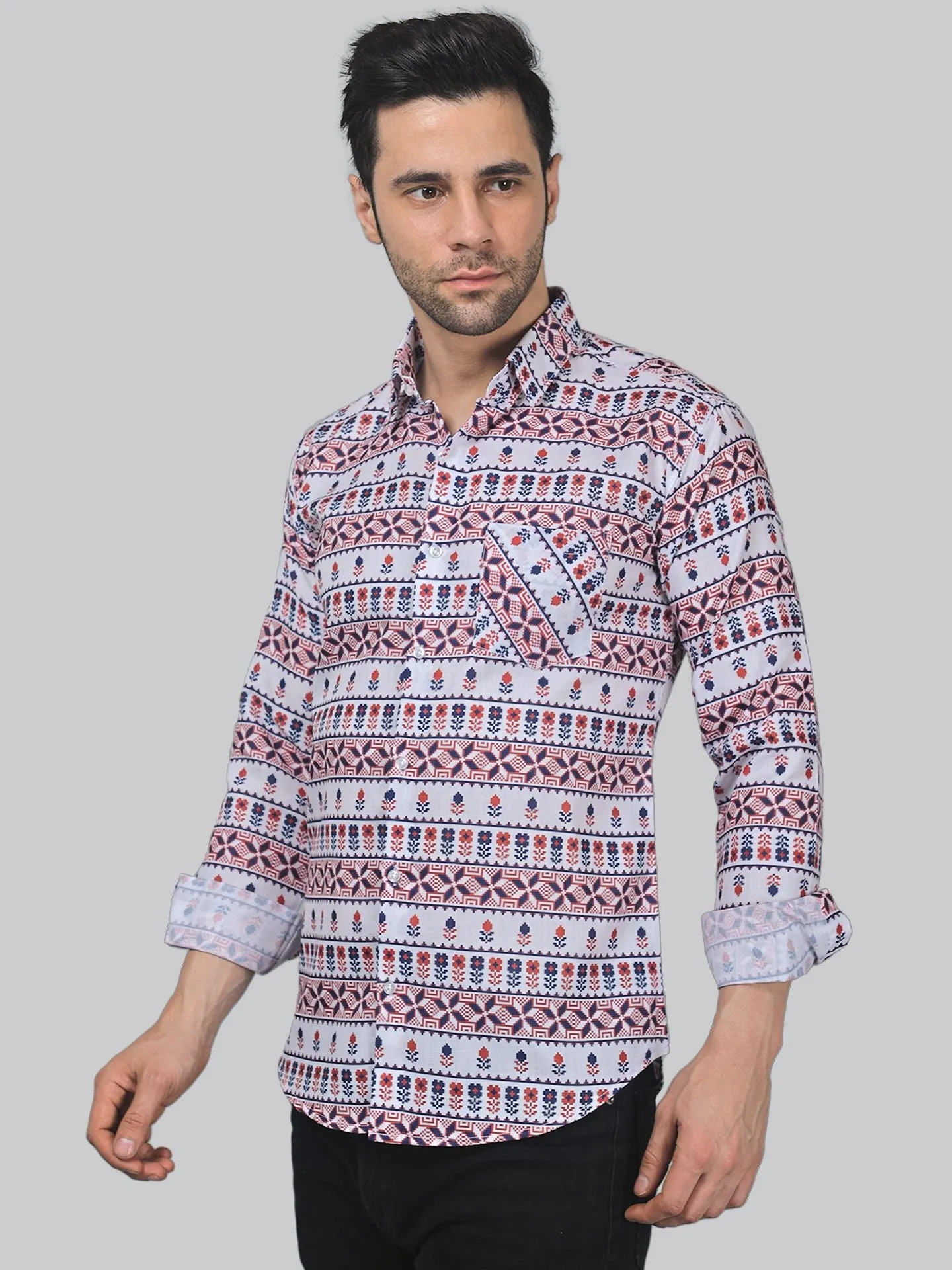 Starry Night Men's Printed Full Sleeve Button-Up Shirt For Men