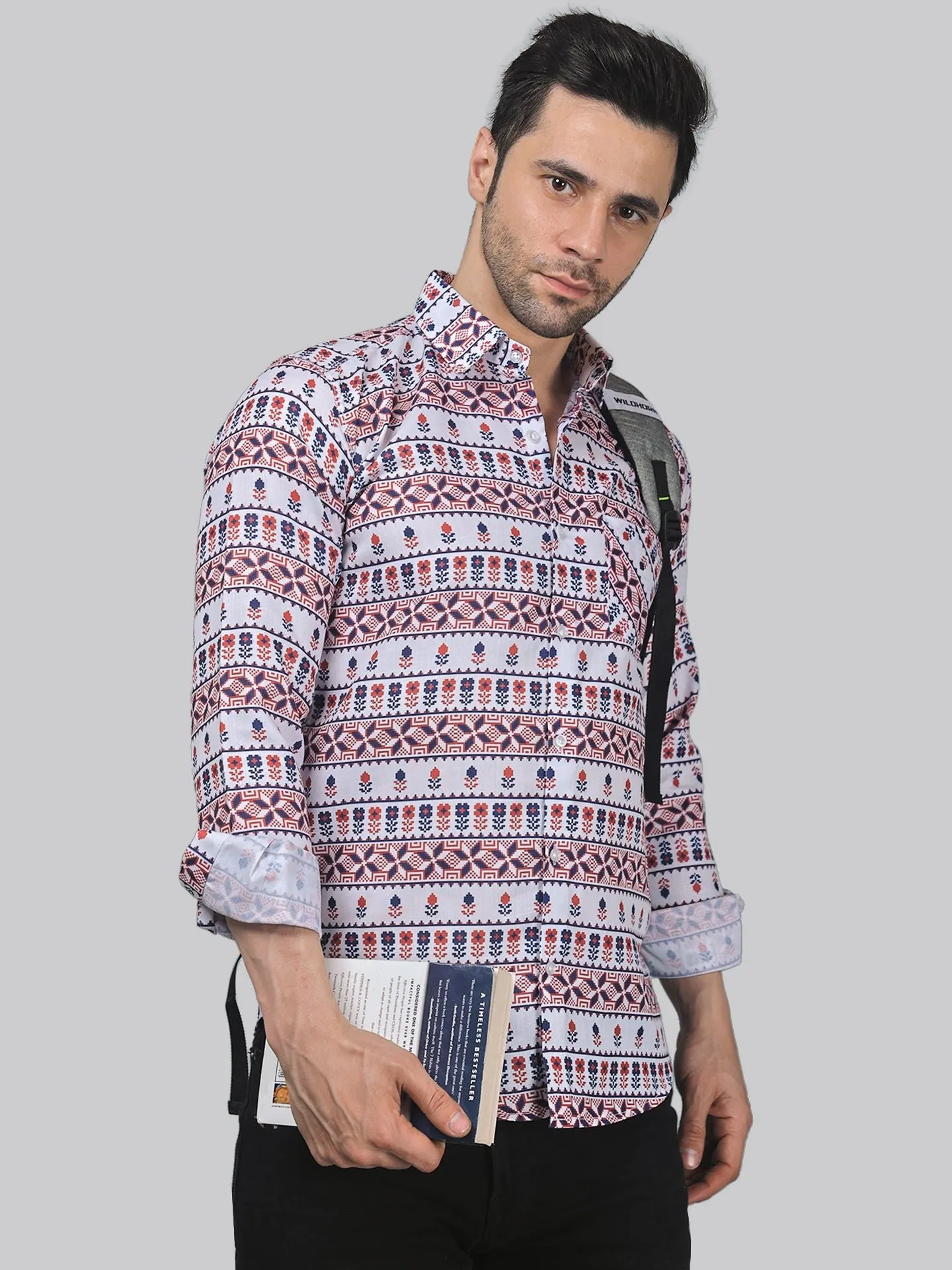 Starry Night Men's Printed Full Sleeve Button-Up Shirt For Men