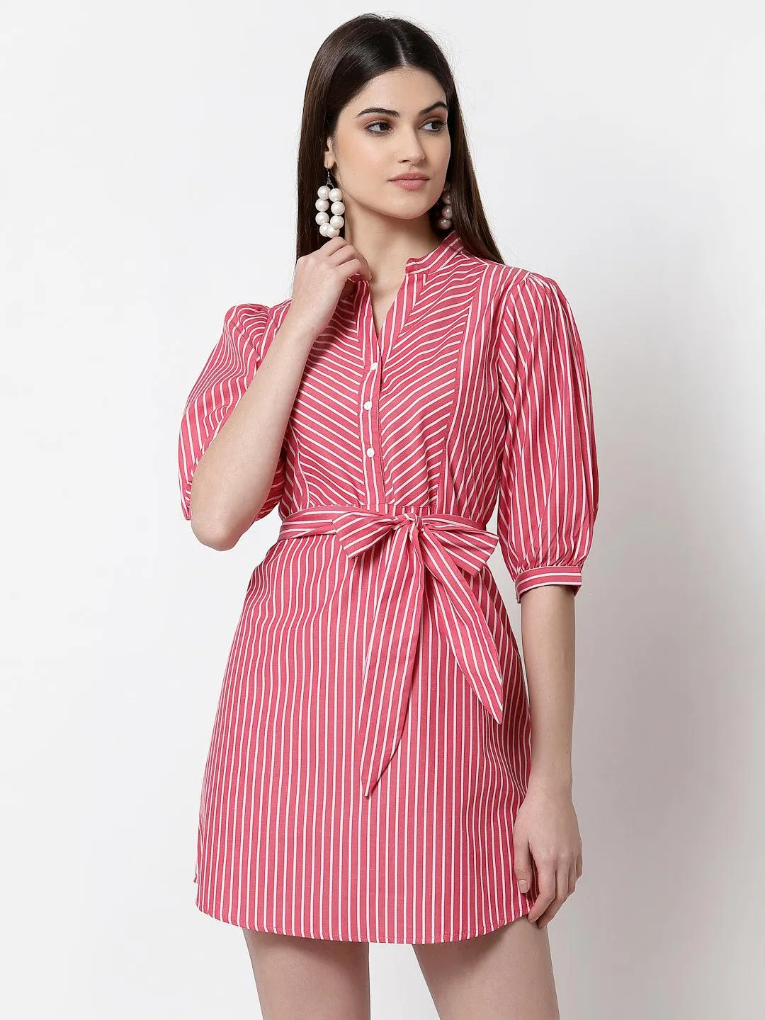 Striped Cotton Shirt Mini Dress