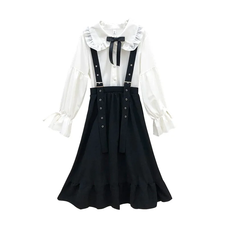 Student Shirt   Straps Skirt Suit AD12712