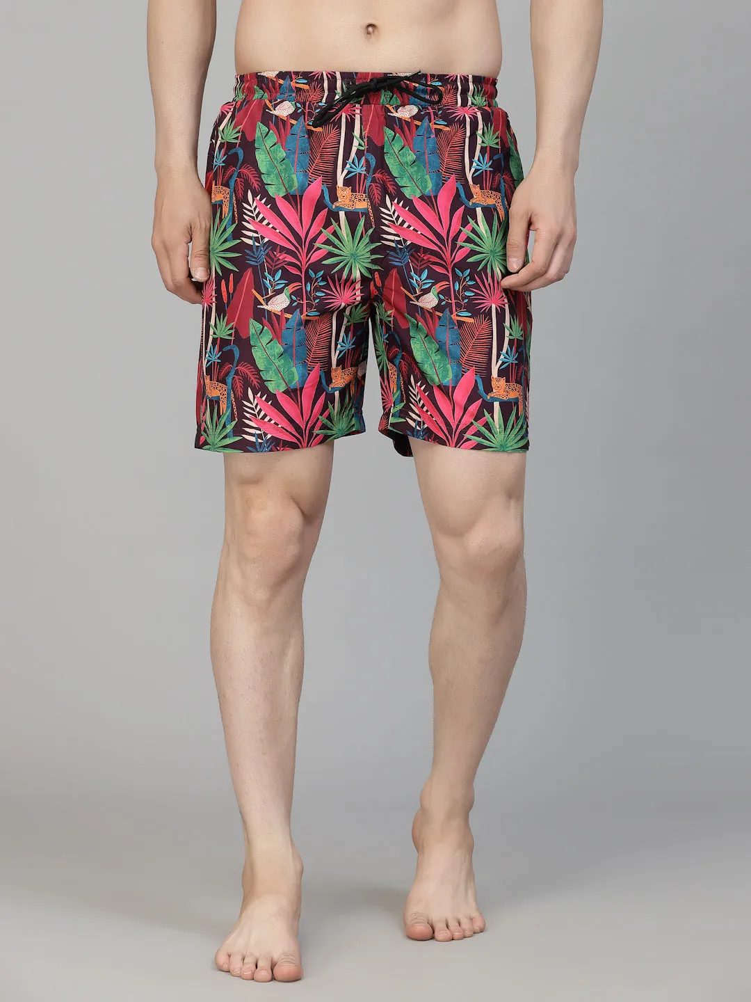 Style Quotient Men Multi Color Tropical Printed Polyester Swim Short