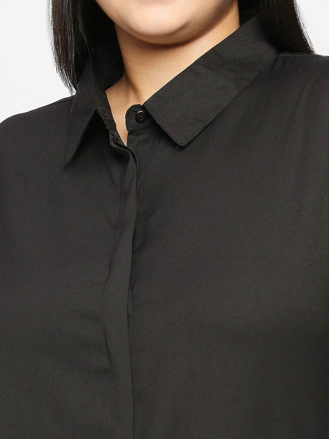 Style Quotient  Plus Women Solid Black Polyester Regular Formal Shirt