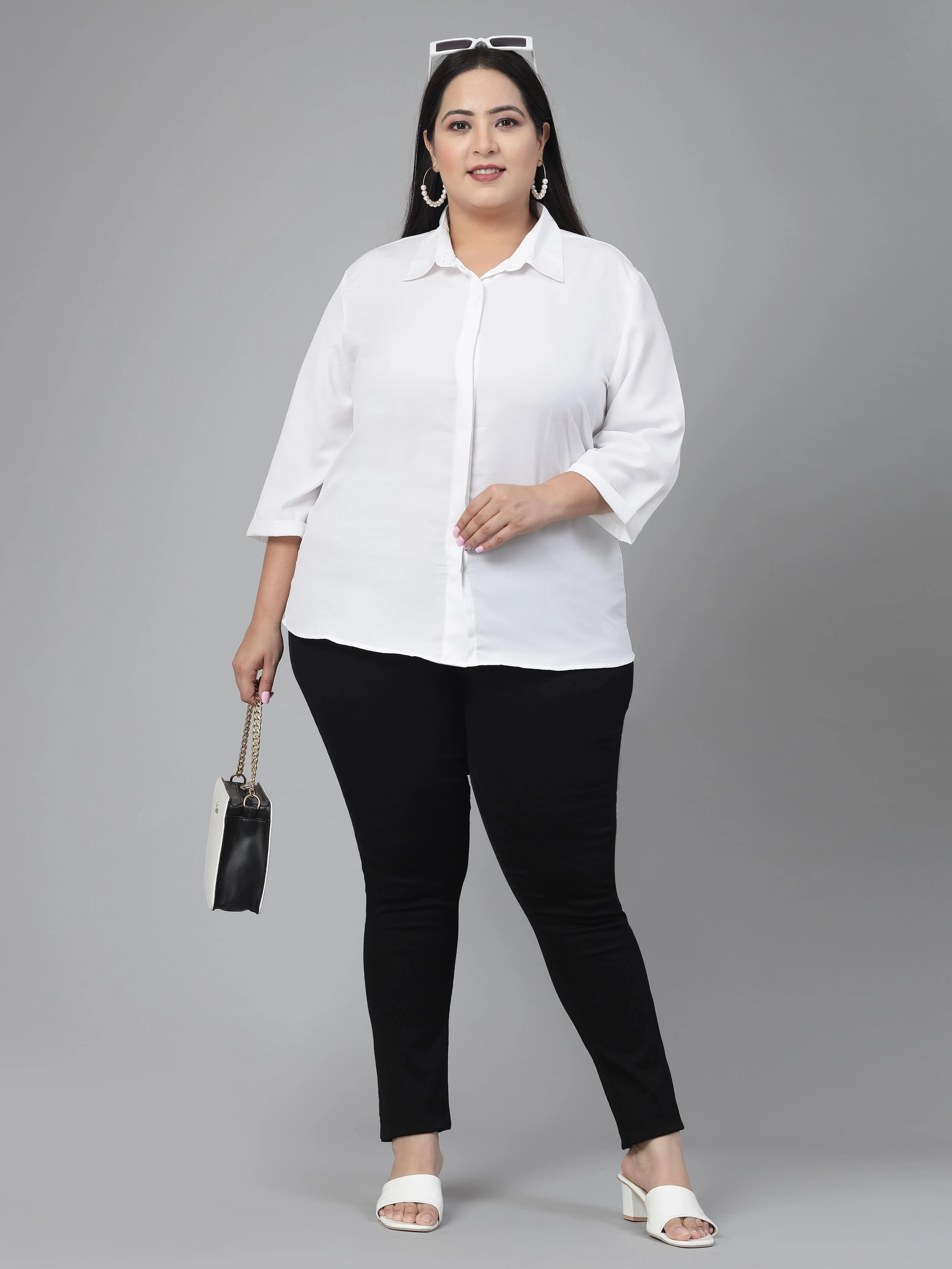 Style Quotient Plus women White Solid Formal Shirt