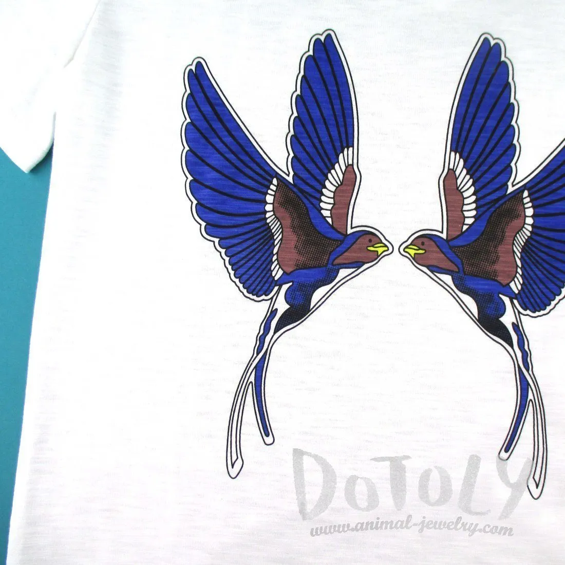 Swallow Love Birds Tattoo Inspired Graphic Print T-Shirt in White | DOTOLY