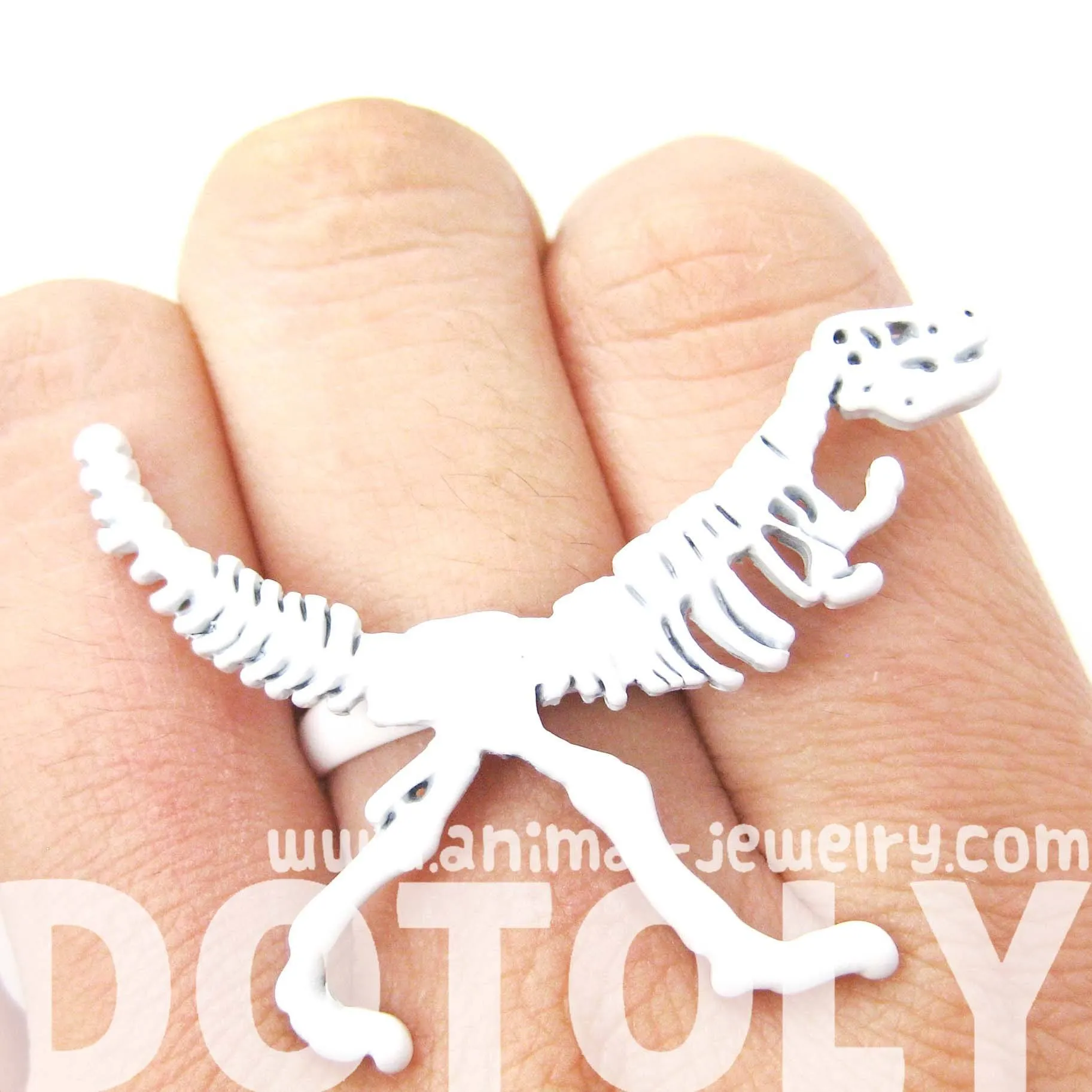 T-Rex Dinosaur Fossil Skeleton Bones Adjustable Ring in White