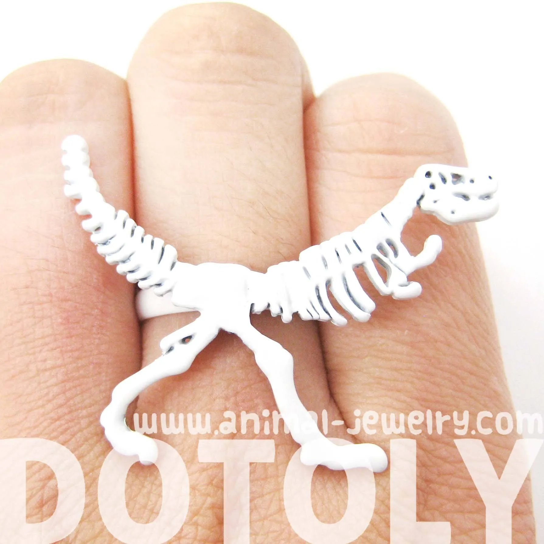 T-Rex Dinosaur Fossil Skeleton Bones Adjustable Ring in White