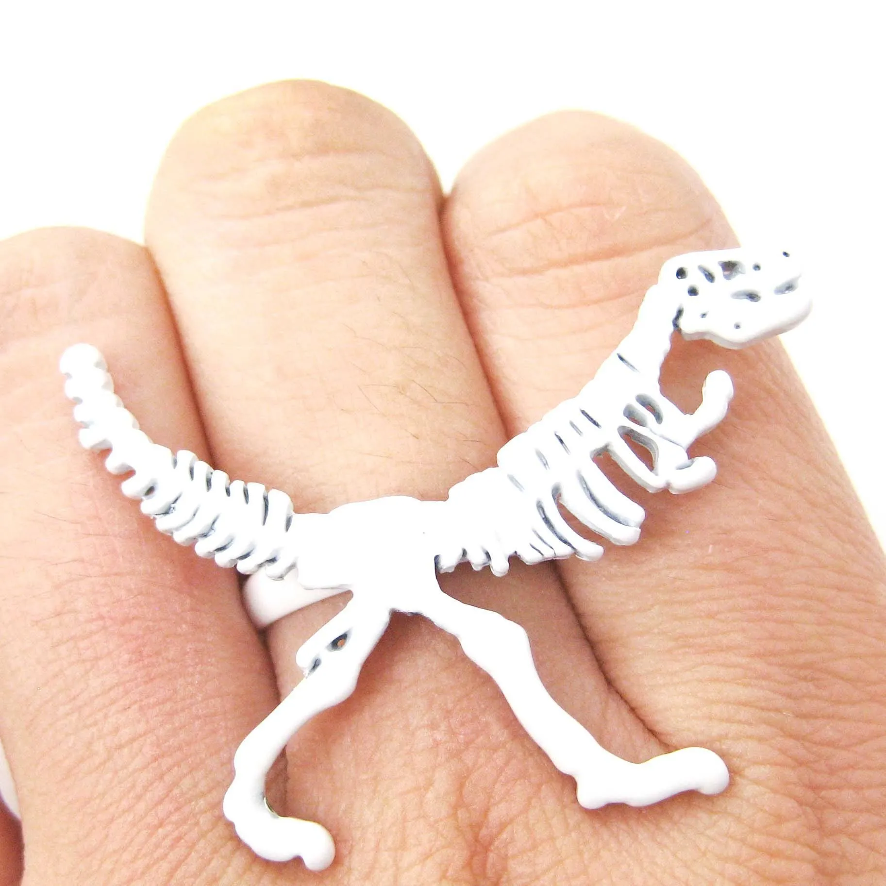 T-Rex Dinosaur Fossil Skeleton Bones Adjustable Ring in White