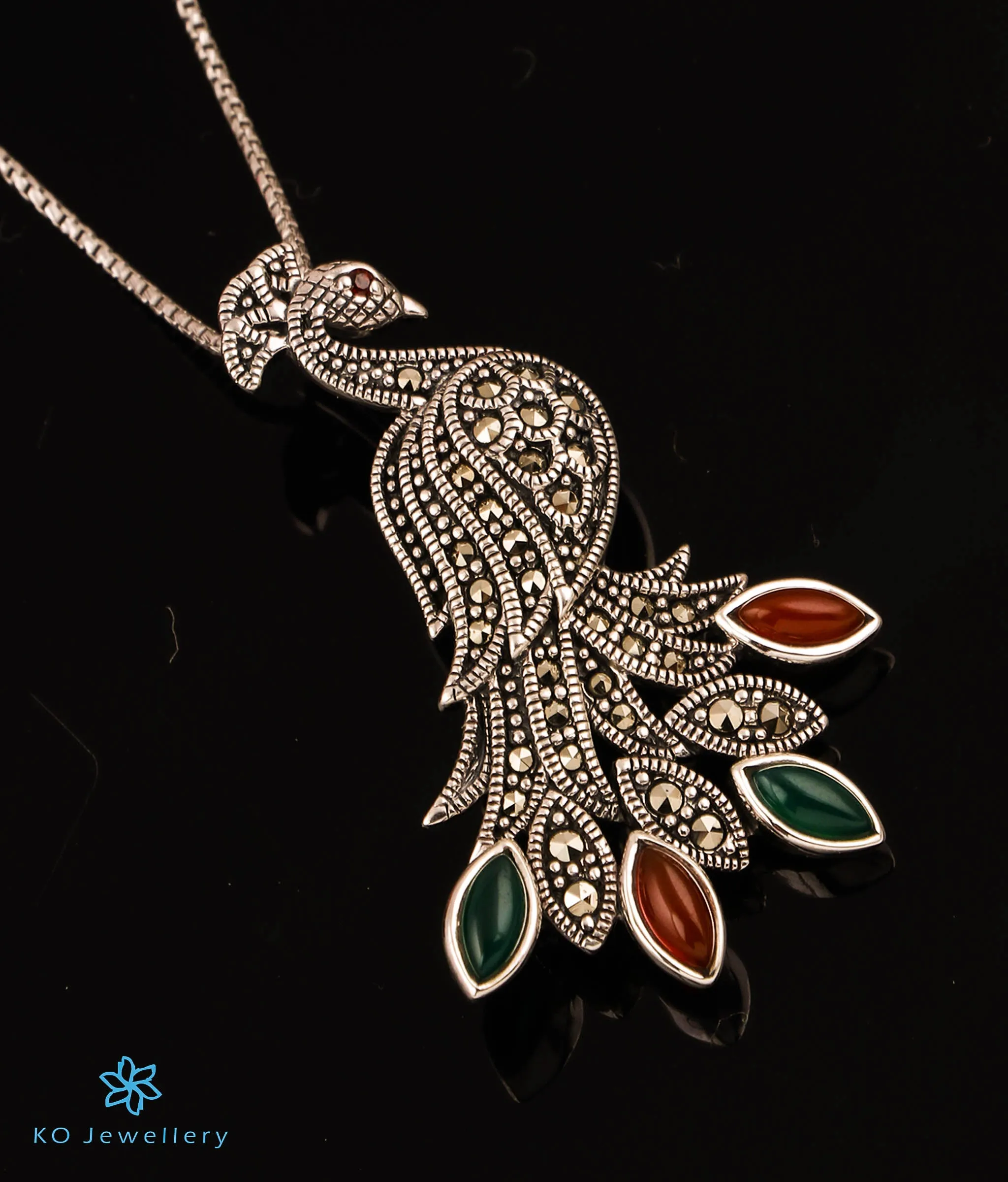 The Dazzling Peacock Marcasite Silver Pendant& Brooch