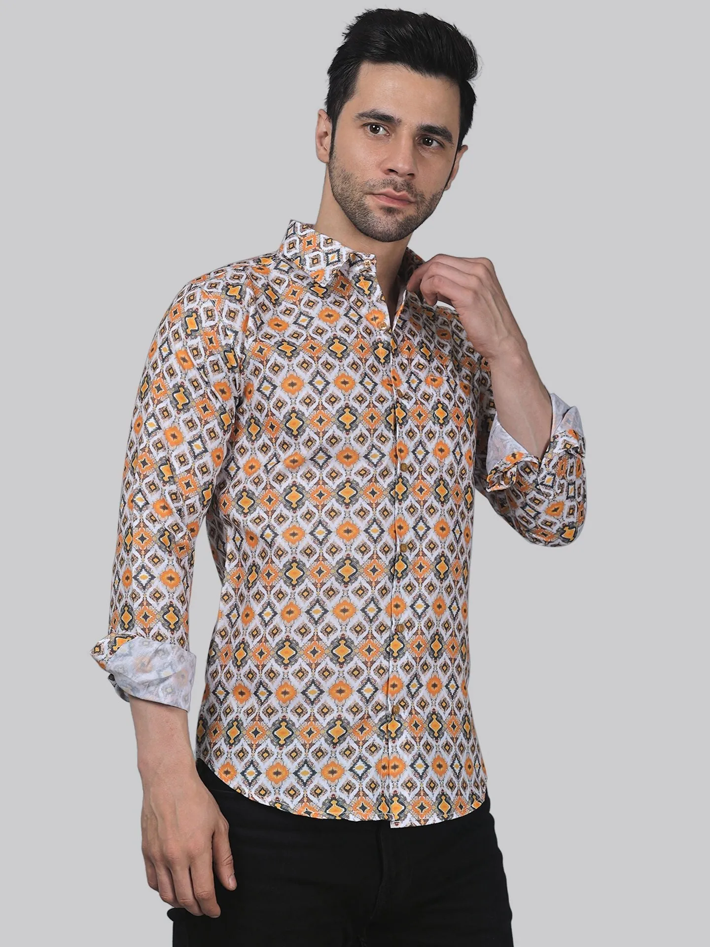 Tropical-luxe Men's Printed Full Sleeve Cotton Button-Up Shirt For Men