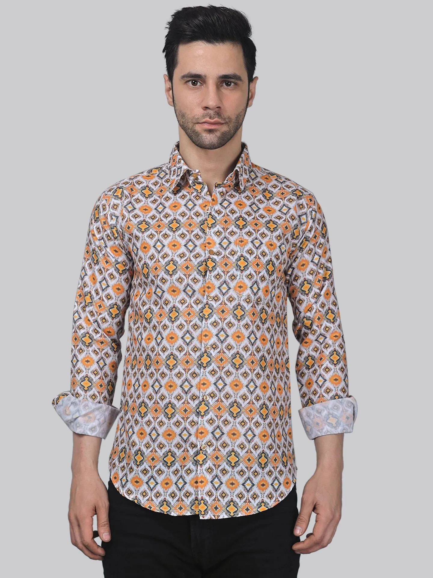 Tropical-luxe Men's Printed Full Sleeve Cotton Button-Up Shirt For Men