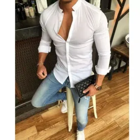 Trybuy Trendy Fashionable Branded White Cotton Button-Up Shirt For Men