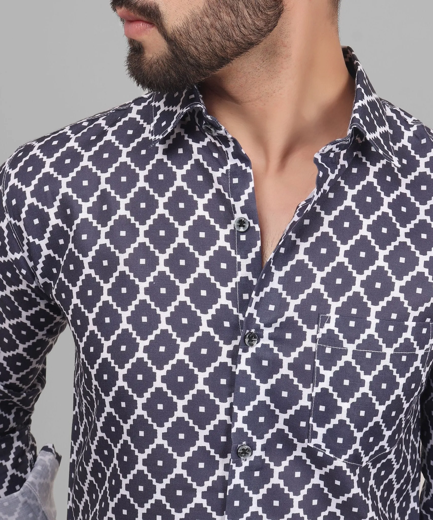 Urbanite Men's Printed Full Sleeve Cotton Button-Up Shirt For Men