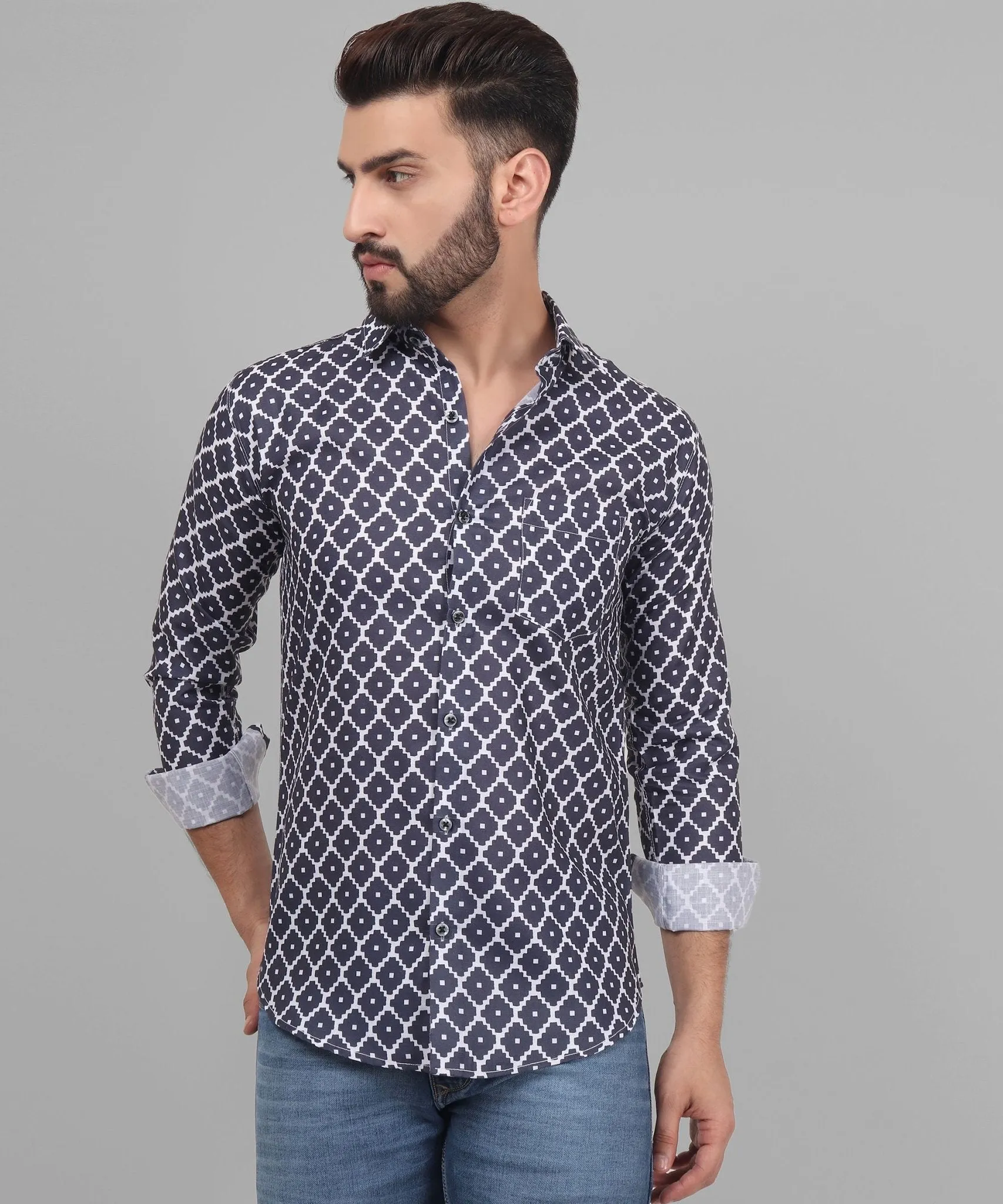 Urbanite Men's Printed Full Sleeve Cotton Button-Up Shirt For Men